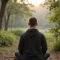 Imagine cu un bărbat meditând într-un cadru liniștit, simbolizând sănătatea mentală