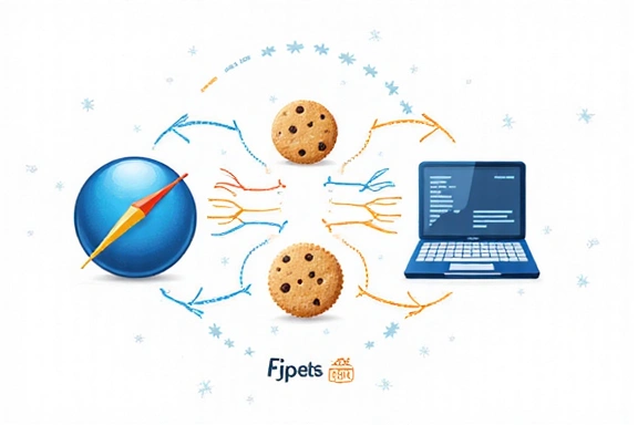Ilustrație a unui cookie primar, cu un browser și un server care comunică direct