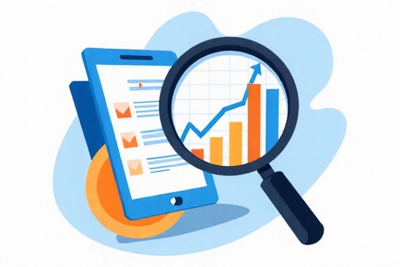 Ilustrație cu un grafic de analiză a datelor și o lupă, simbolizând utilizarea datelor pentru îmbunătățirea serviciilor